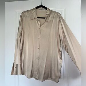 Long-Sleeve Satin Button-Up Shirt